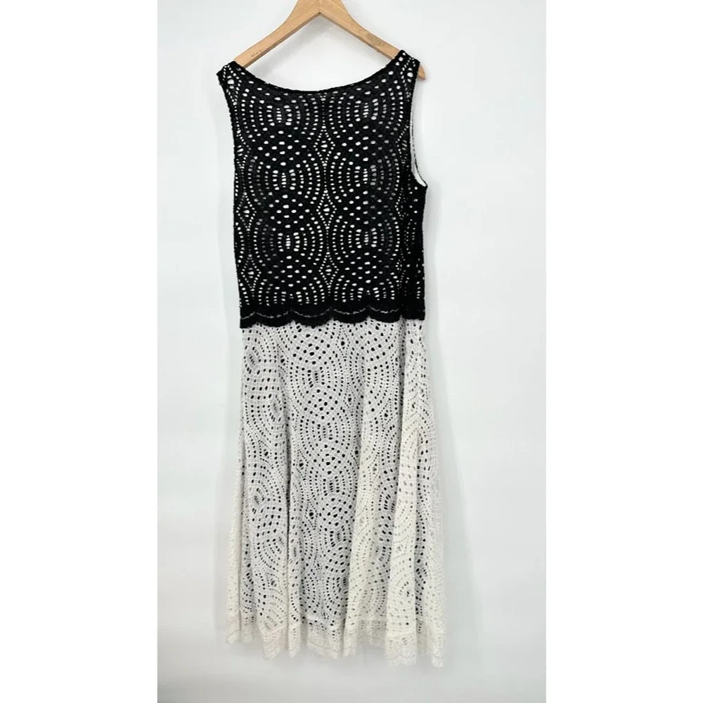 Betsey Johnson Crochet Lace Dress Size 14 Boho Romantic Feminine Black Ivory - Picture 6 of 9